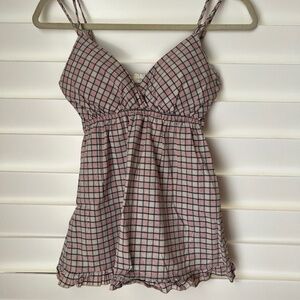 SIZE M Double Spaghetti Strap Tank Ruffle Plaid